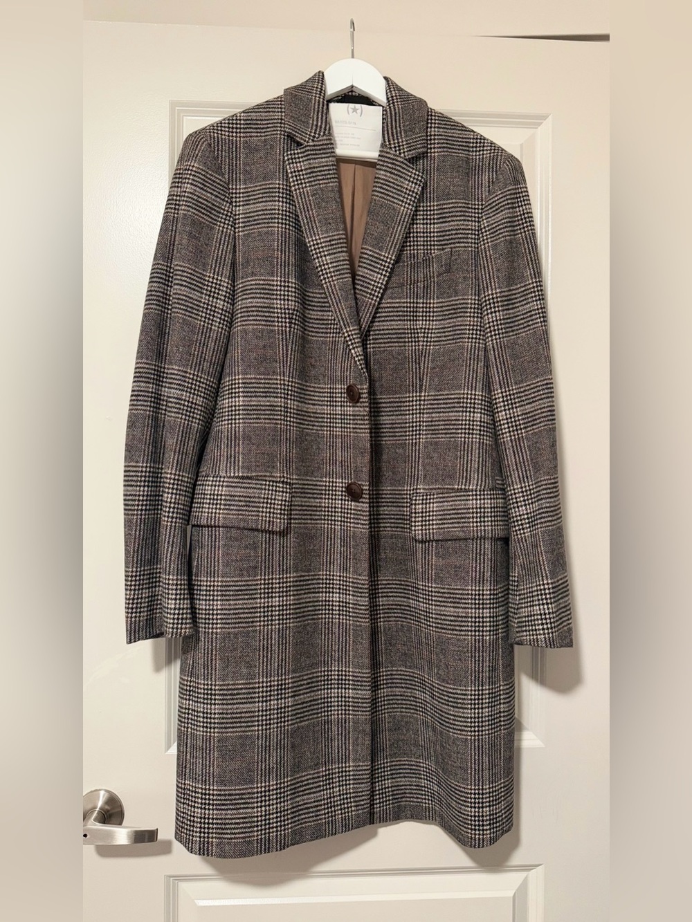 Banana Republic Men’s Plaid Wool-Blend Long Coat -Brown